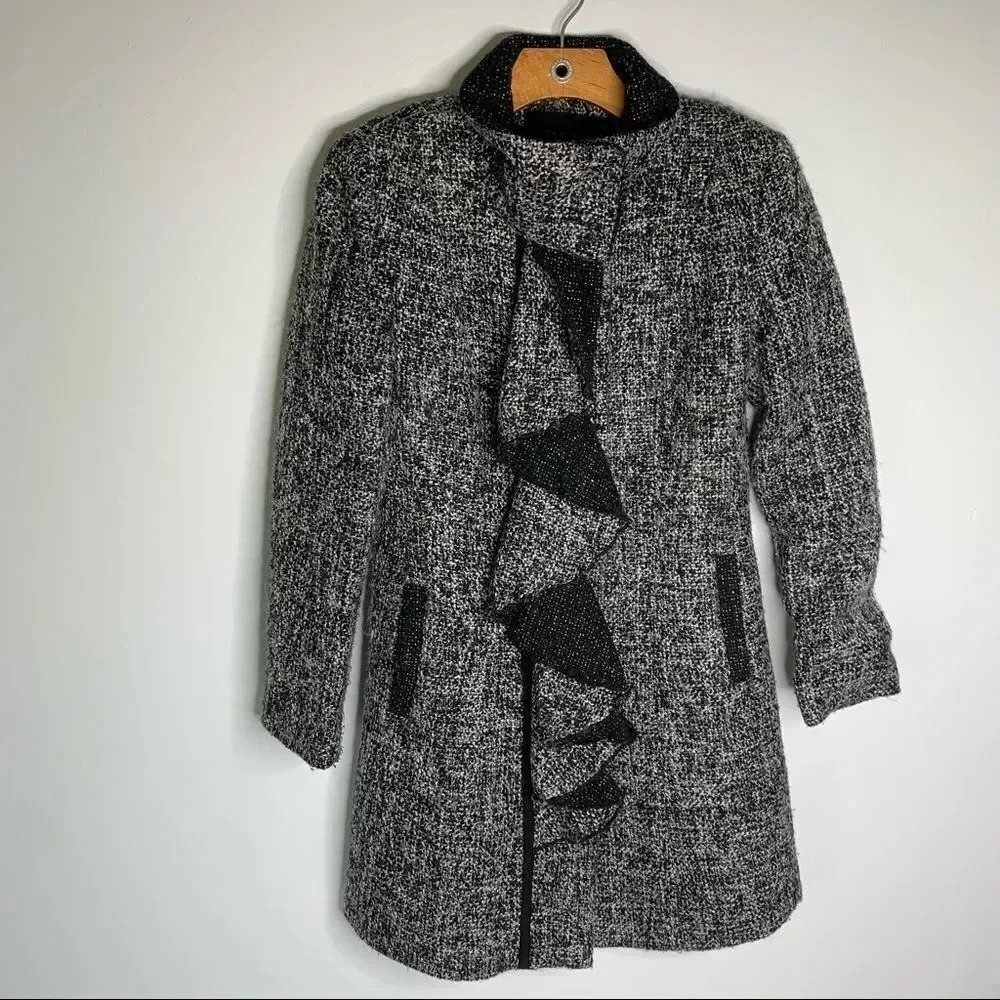 Tahari Wool Blend Tweed Jacket Ruffle Detail - Picture 3 of 10